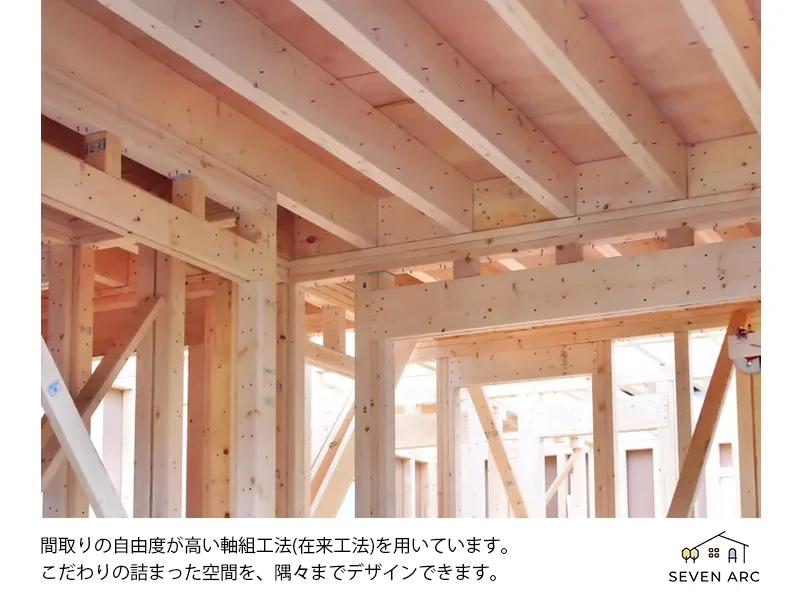 間取りの自由度が高い軸組工法（在来工法）を用いています
