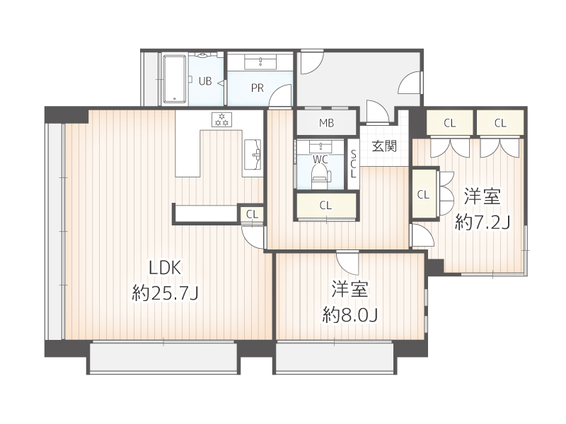 フリック・コート・アネックス（2LDK）中古マンションの間取り図