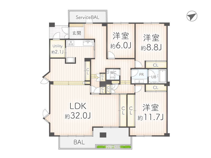 夙川城山パークハイム（3LDK）　中古マンションの間取り図