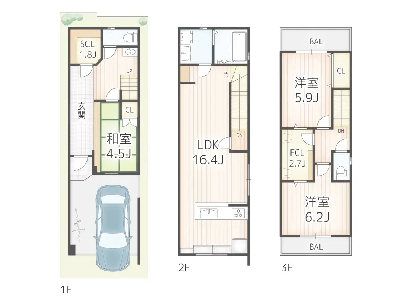 大阪市東住吉区矢田７丁目の新築一戸建ての間取り図
