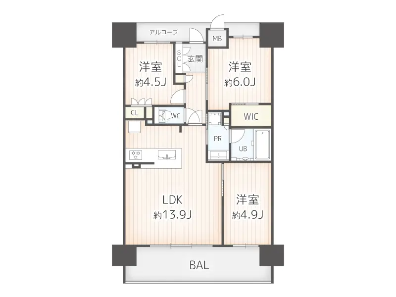 ザ・レジデンス弁天町みなと通り（3LDK）中古マンションの間取り図