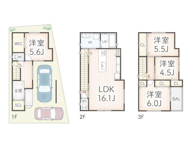 大阪市港区八幡屋３丁目　新築一戸建て住宅の間取り図