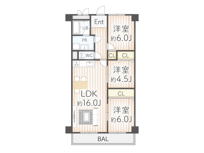 南海狭山コーポ２号棟（3LDK）　中古マンションの間取り図