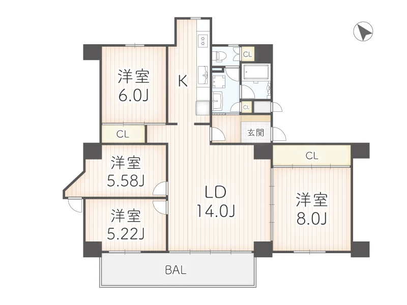 千里山ロイヤルマンション二番街B棟（3LDK）中古マンションの間取り図