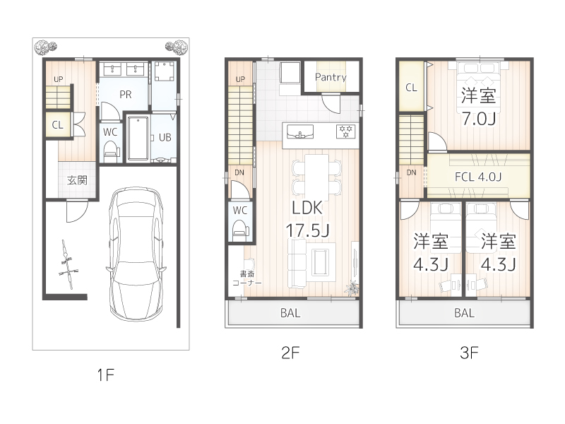 八尾市東本町５丁目の新築一戸建て住宅の間取り図