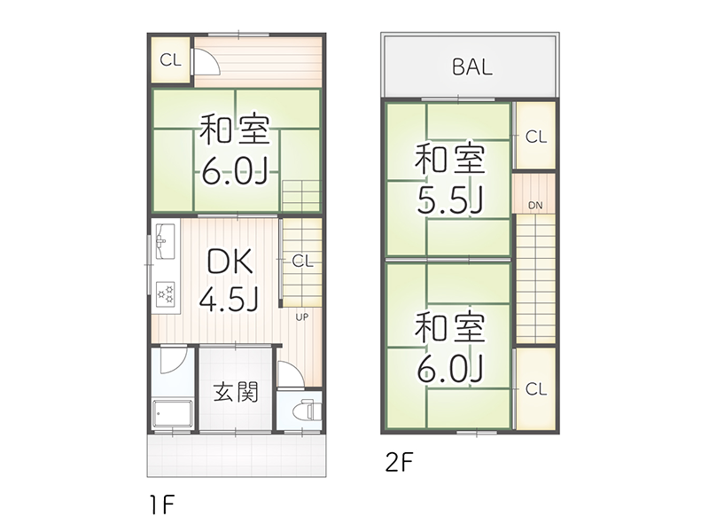 大阪府守口市佐太中町4丁目 高利回り投資向け中古戸建（3DK）の間取り図