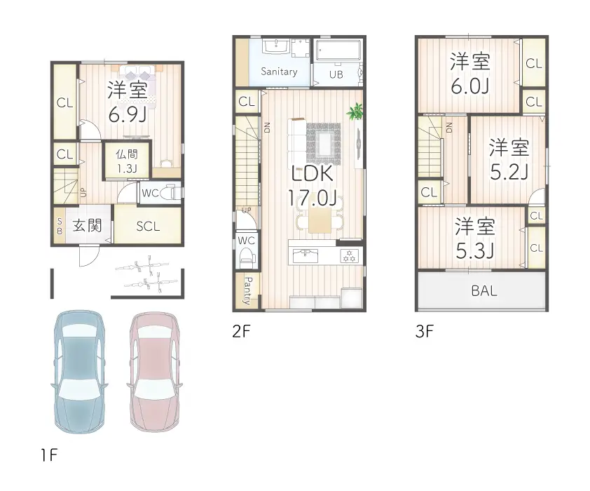 7ARC（セブンアーク）の施工実績｜大阪府守口市に建てた注文住宅のフロアープラン図