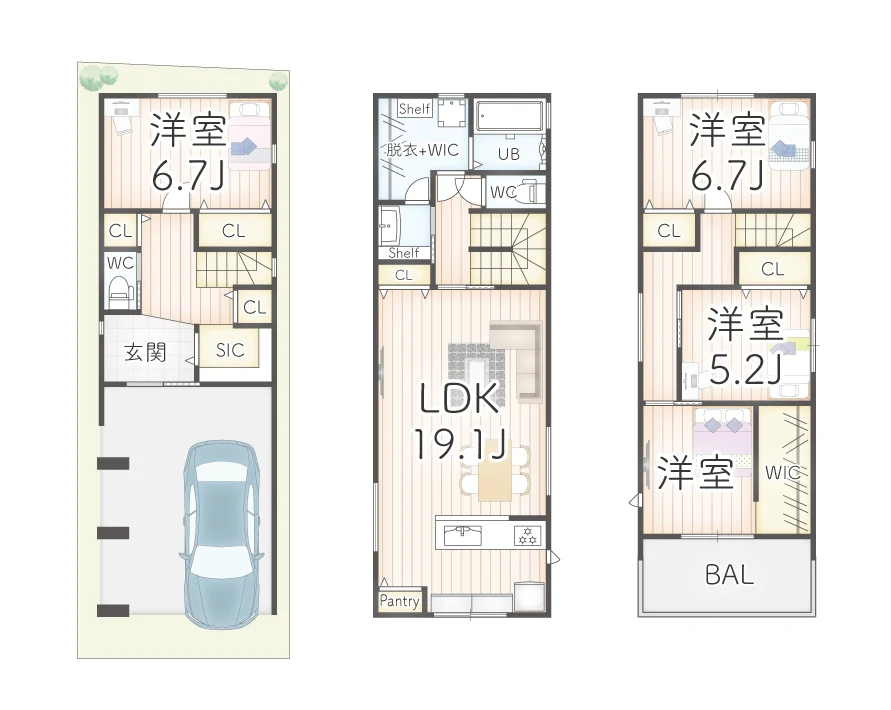 7ARC（セブンアーク）の施工実績｜大阪市東住吉区に建てた注文住宅のフロアープラン図