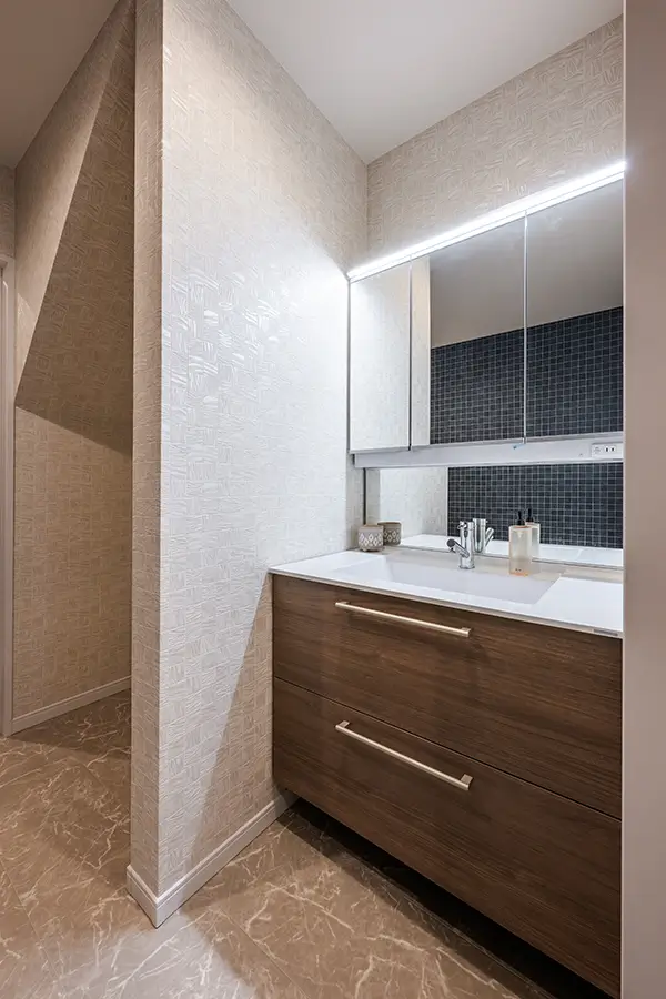 東大阪市の新築注文住宅　洗面室｜7ARC施工事例