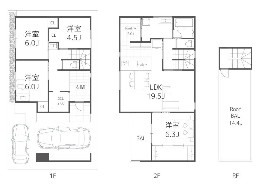 東大阪市の新築注文住宅　フロアープラン図｜7ARC施工事例